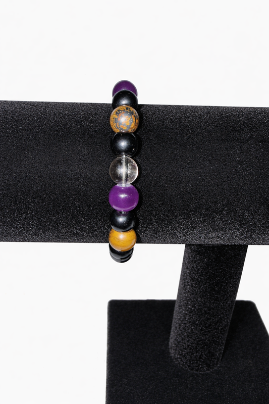 Amethyst, Tigers Eye, Black Onyx and Smokey Quartz Crystal Bracelet
