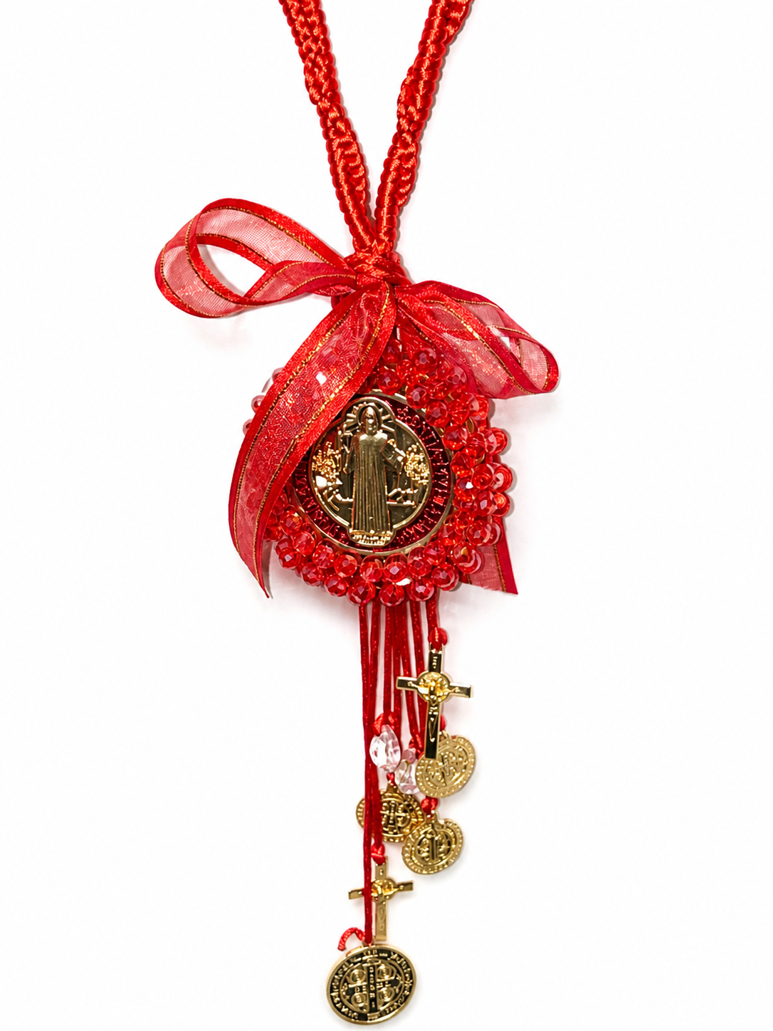 San Benito Red Crystal Protection Amulet – Spiritual Defense Charm