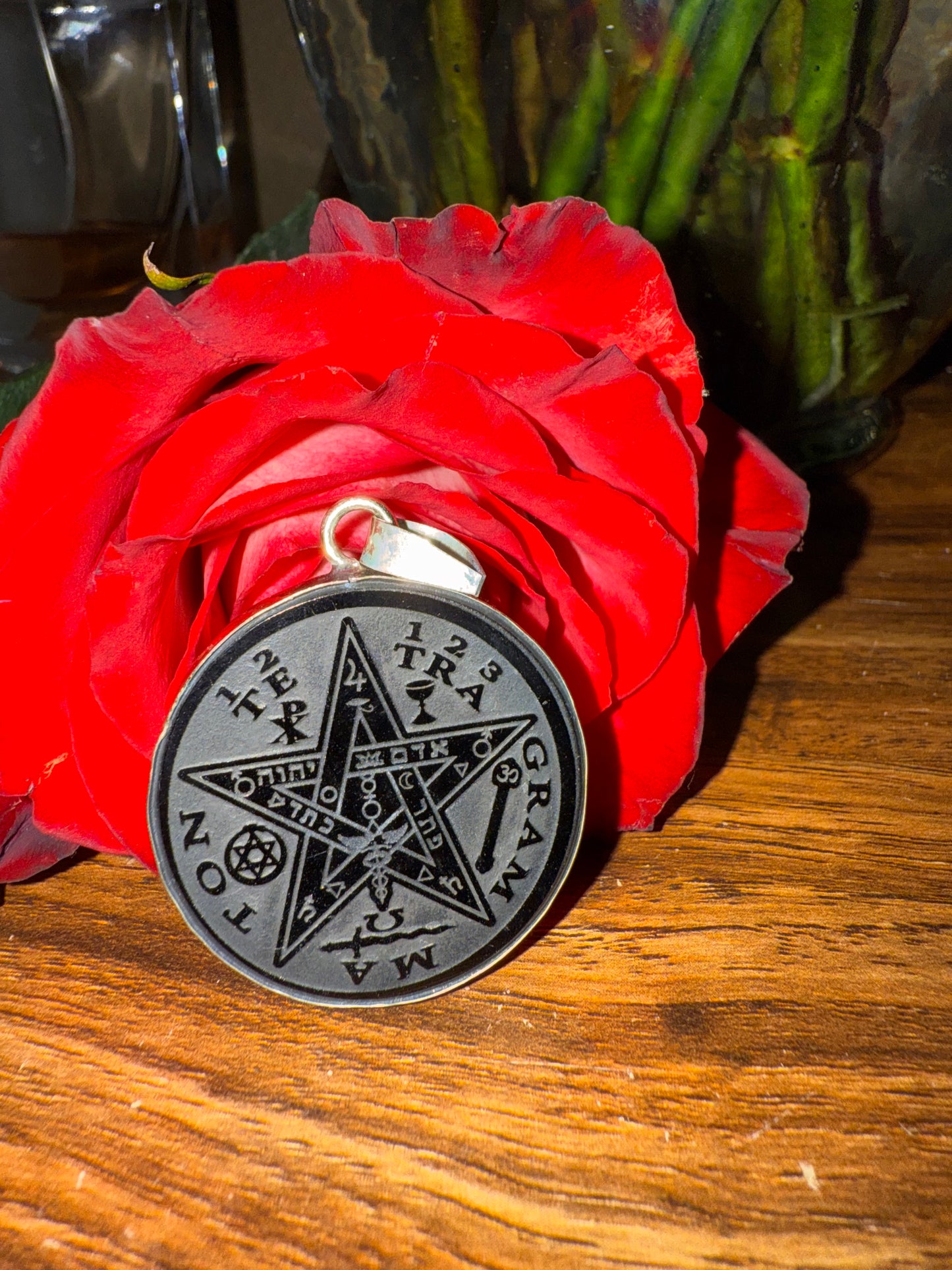 Tetragrammaton Black Obsidian Pendant