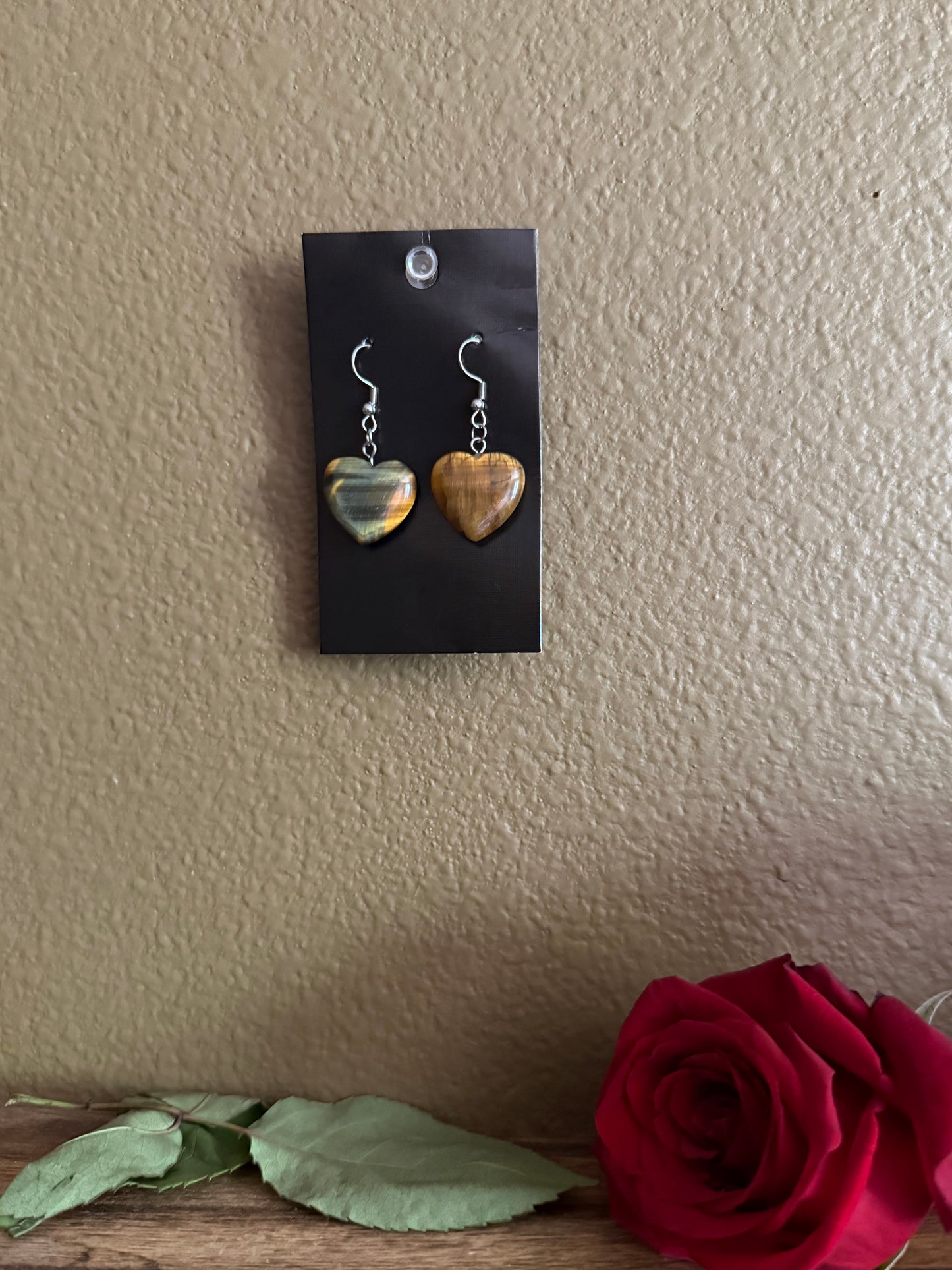 Tigers Eye Heart Shaped Earrings