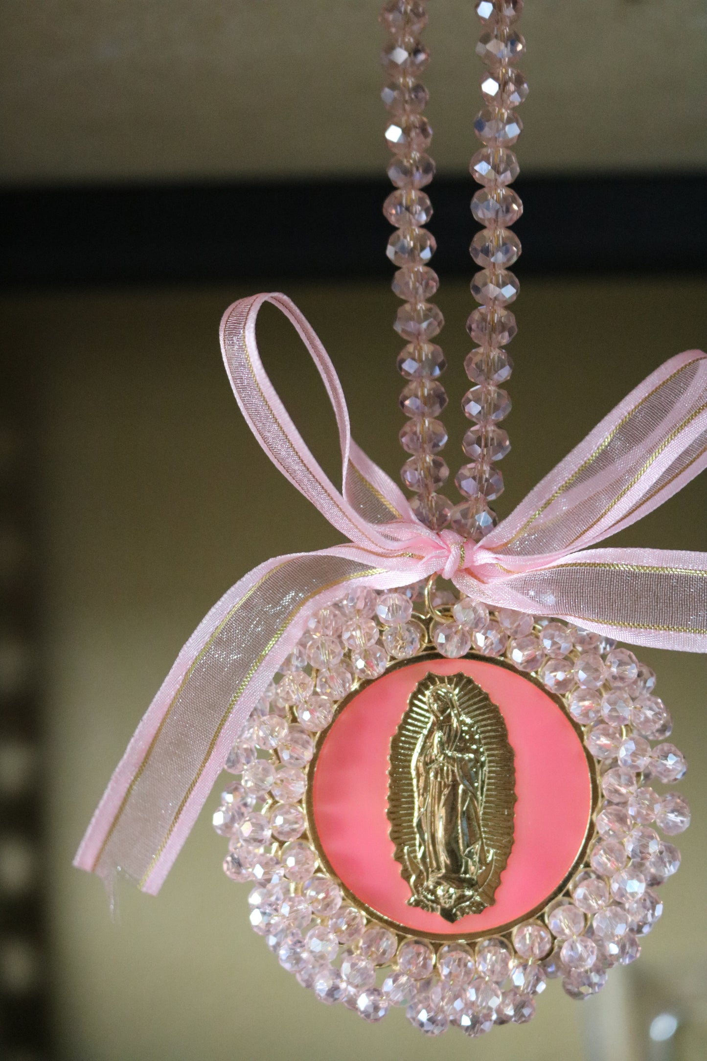 Virgen de Guadalupe Pink Crystal Hanging Charm 💖