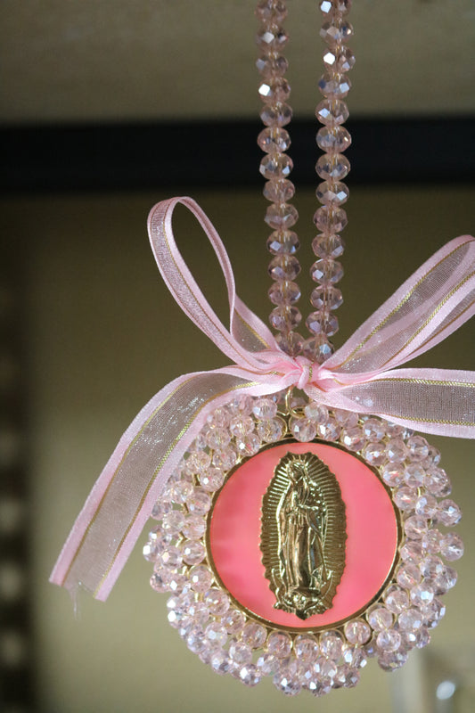 Virgen de Guadalupe Pink Crystal Hanging Charm 💖
