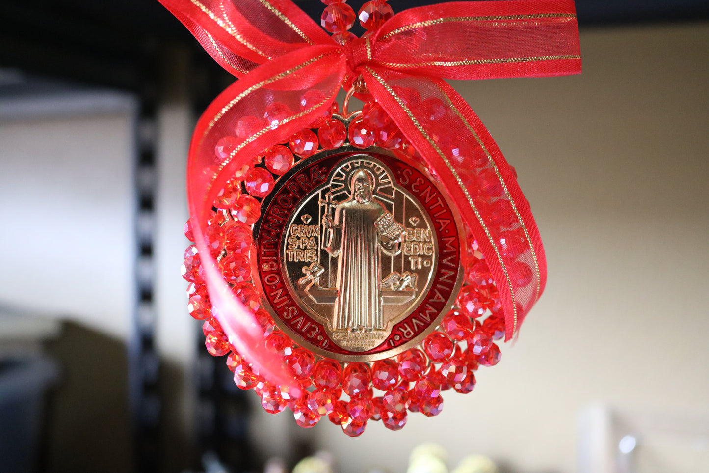 🔥 St. Benedict Protection Charm – Red Crystal Edition 🔥