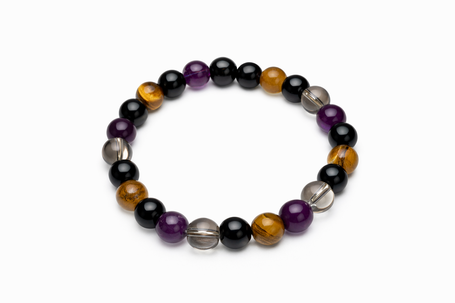 Amethyst, Tigers Eye, Black Onyx and Smokey Quartz Crystal Bracelet