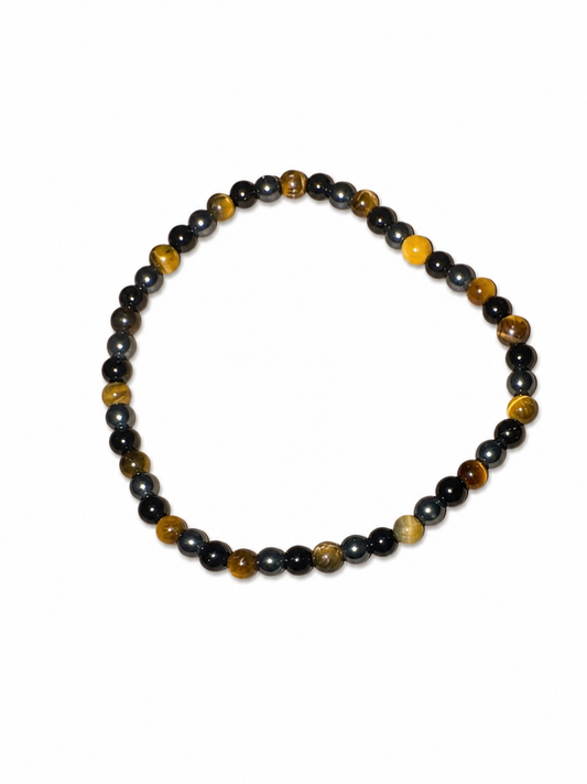 Black Onyx, Tigers Eye, Hematite 4mm Bracelet