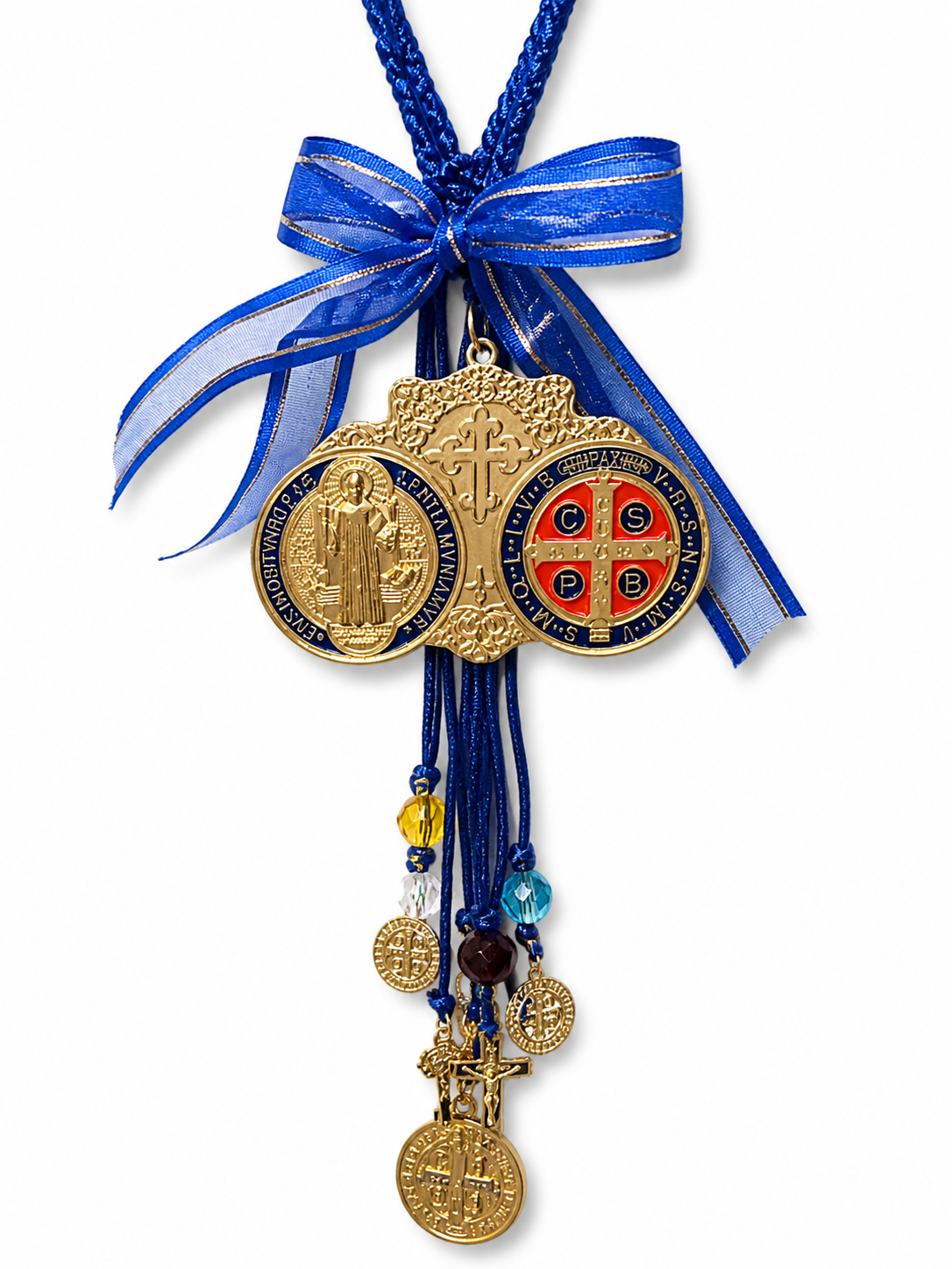 San Benito Triple Medallion Protection Amulet – Blue & Gold