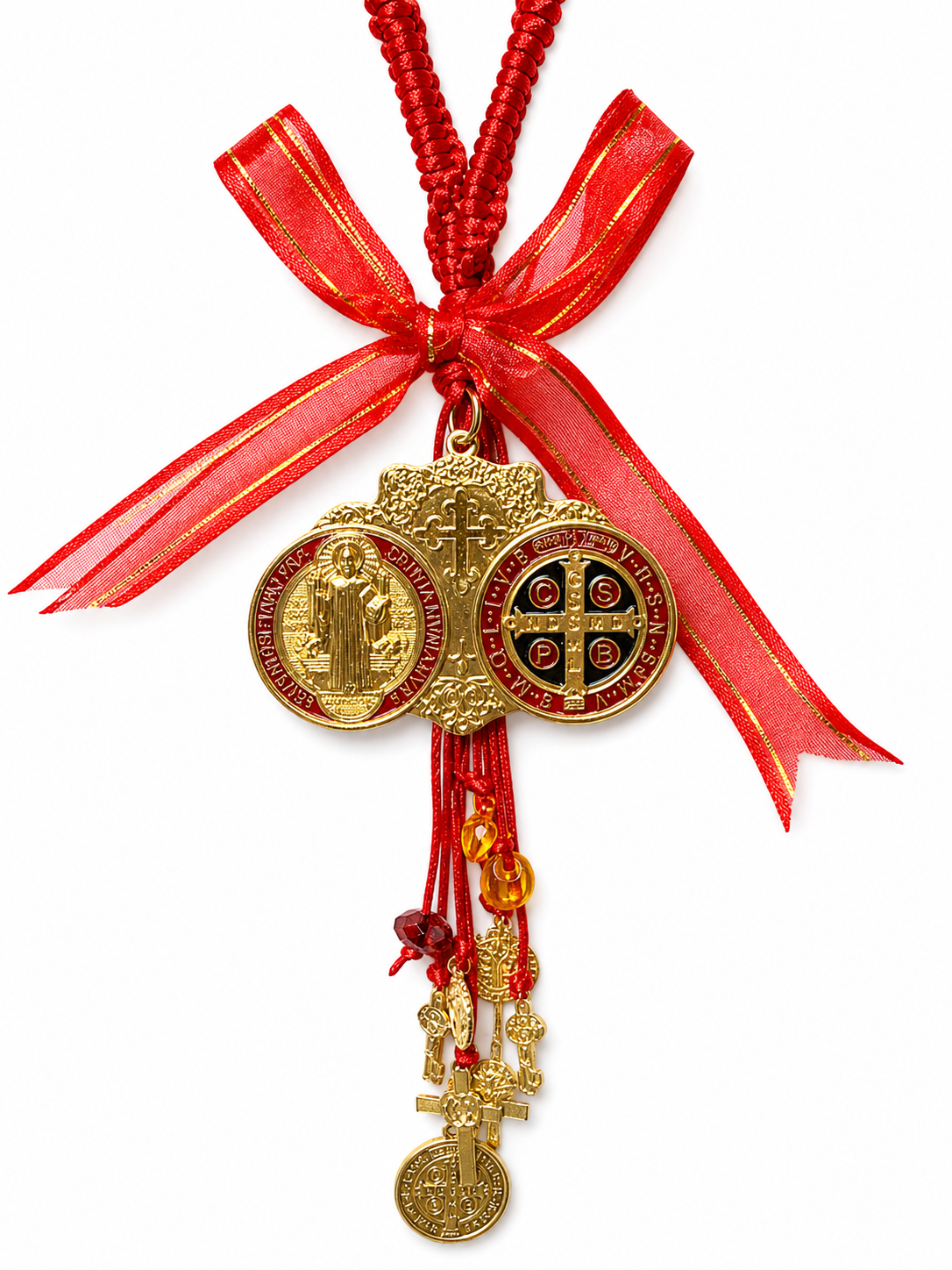 San Benito Red & Gold Protection Medallion – Spiritual Defense Amulet