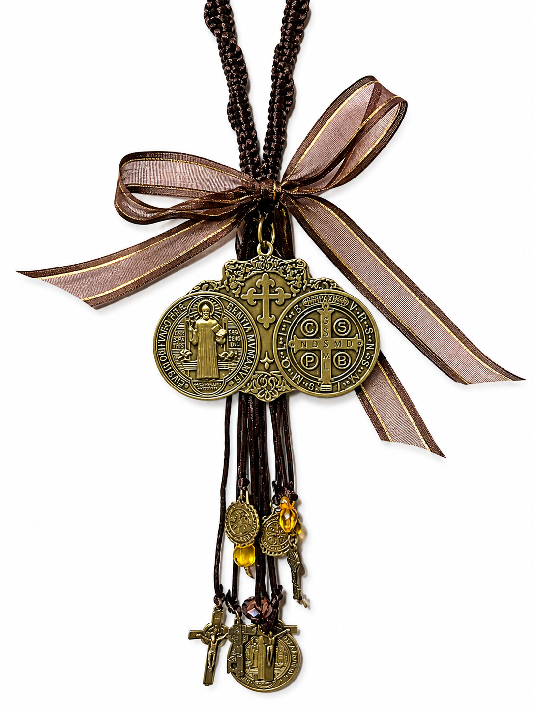 San Benito Protection Medallion – Brown & Gold Amulet