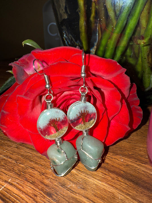 Green Aventurine Tree Earrings