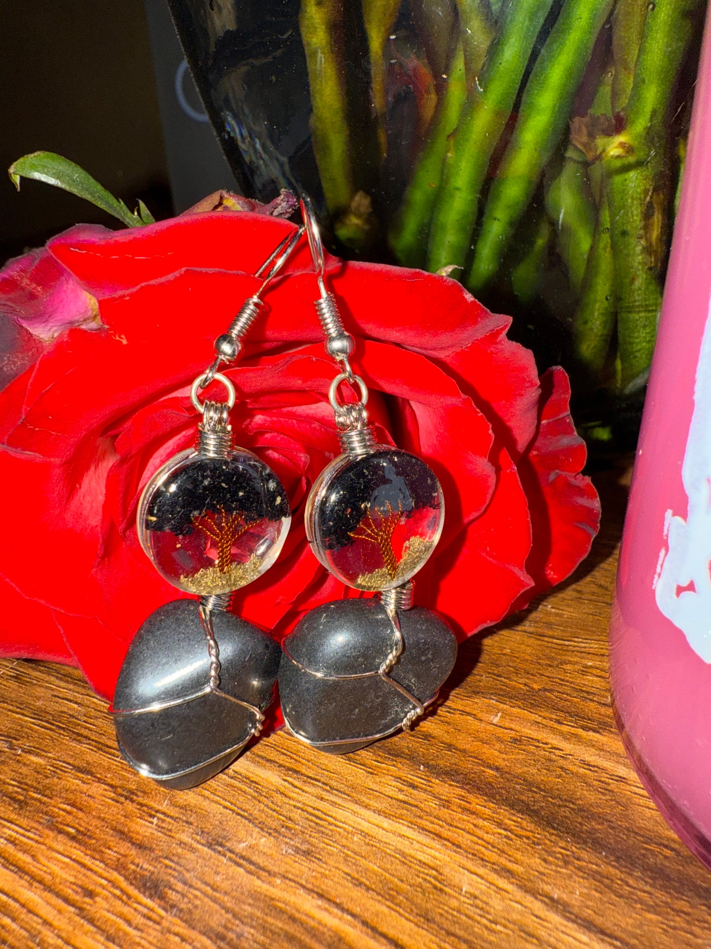 Hematite Tree Earrings