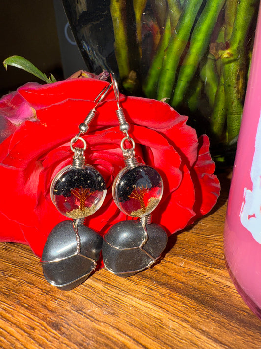 Hematite Tree Earrings