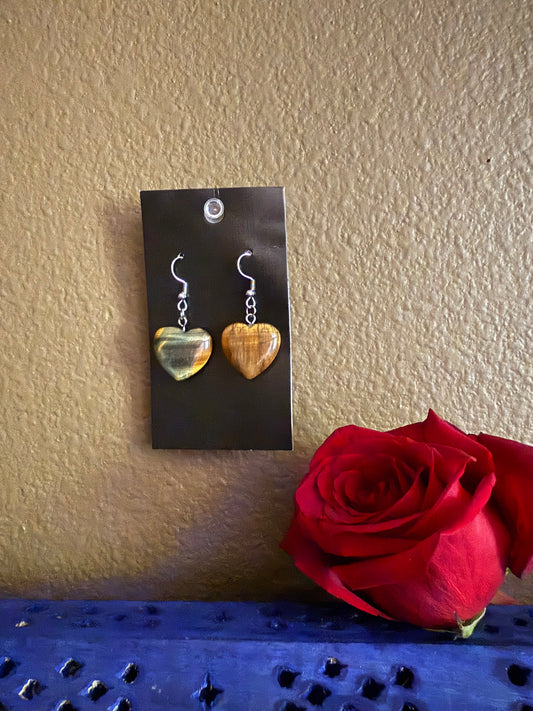 Tigers Eye Heart Shaped Earrings