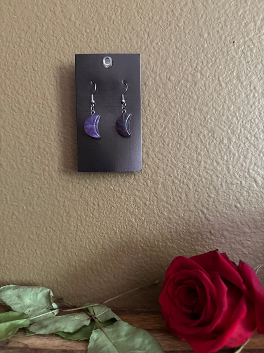 Amethyst Moon Shaped Earrings