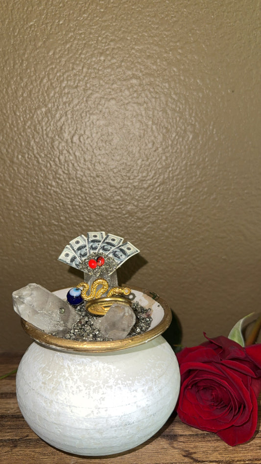 Pyrite and Clear Quartz Money Manifesting Pot